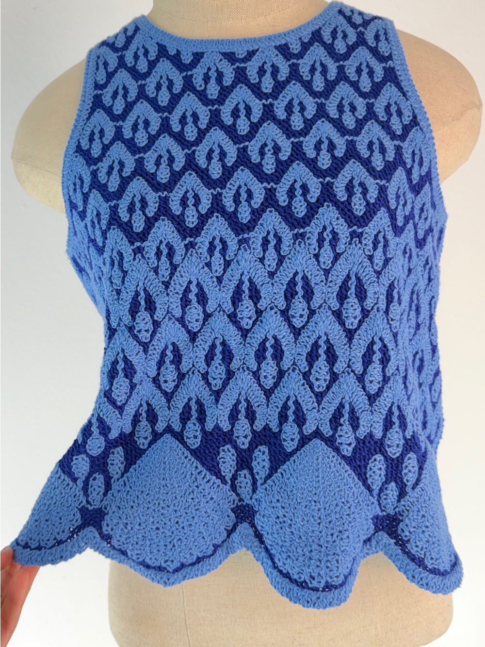 On 34th x Alix Friedburg Blue Crochet Knit Tank Top‎ XS Boho Cottage Resort Wear